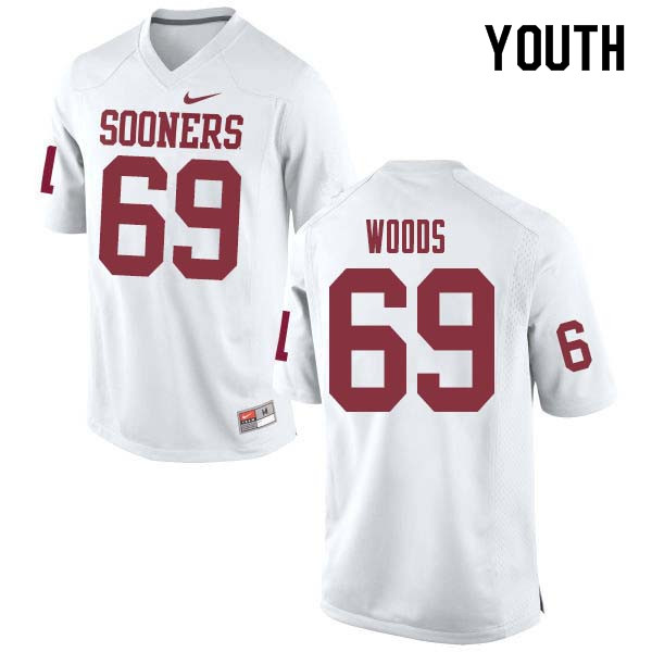 Youth #69 Clayton Woods Oklahoma Sooners College Football Jerseys Sale-White - Click Image to Close